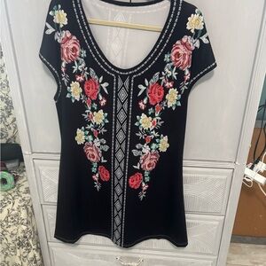 Floral Embroidered Black Top